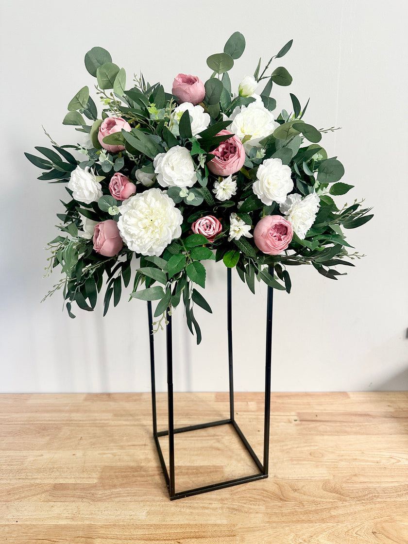 White & Dusty Rose Tall Centerpiece- Rental