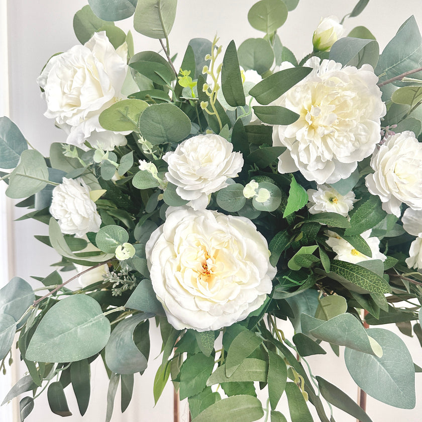 White & Eucalyptus Tall Centerpiece- Rental