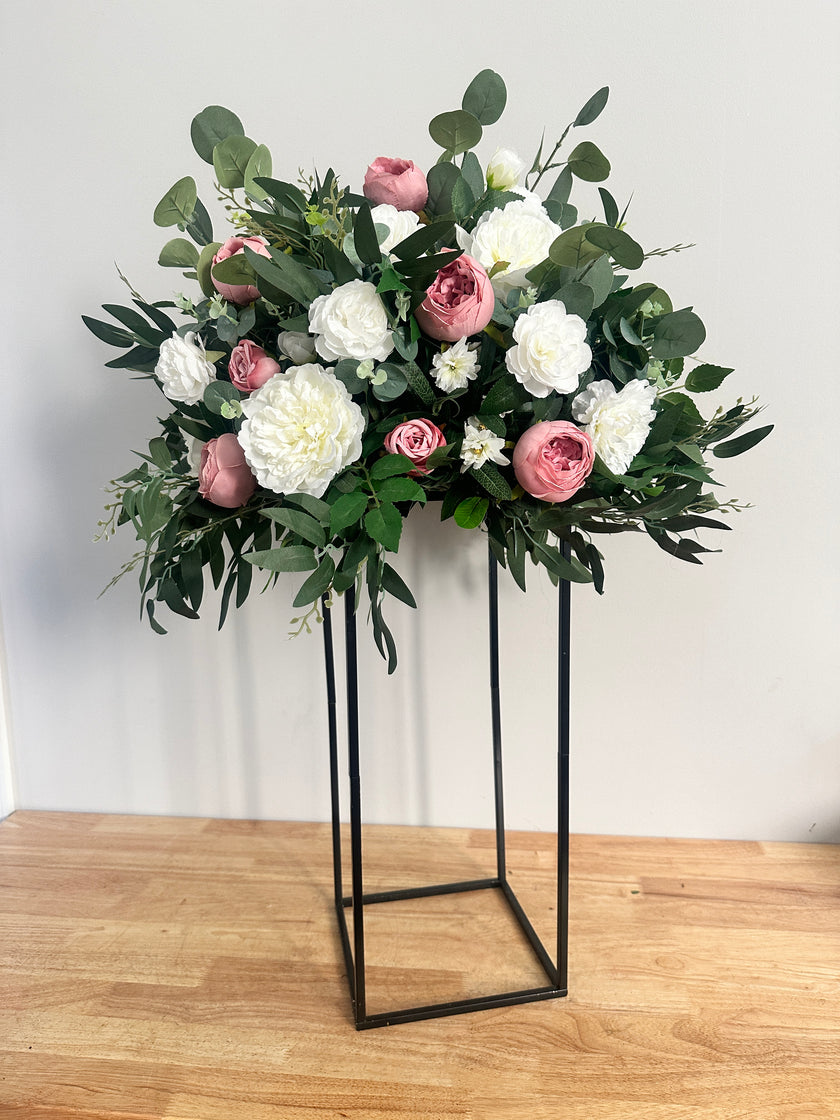 White & Dusty Rose Tall Centerpiece- Rental
