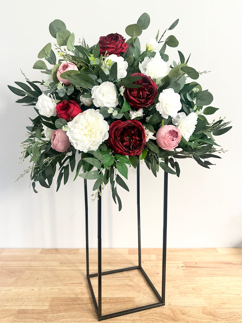 Burgundy, Blush & White Tall Centerpiece- Rental