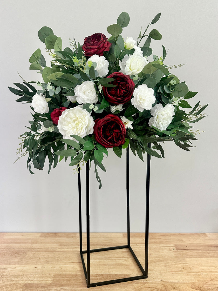 Burgundy & White Tall Centerpiece- Rental