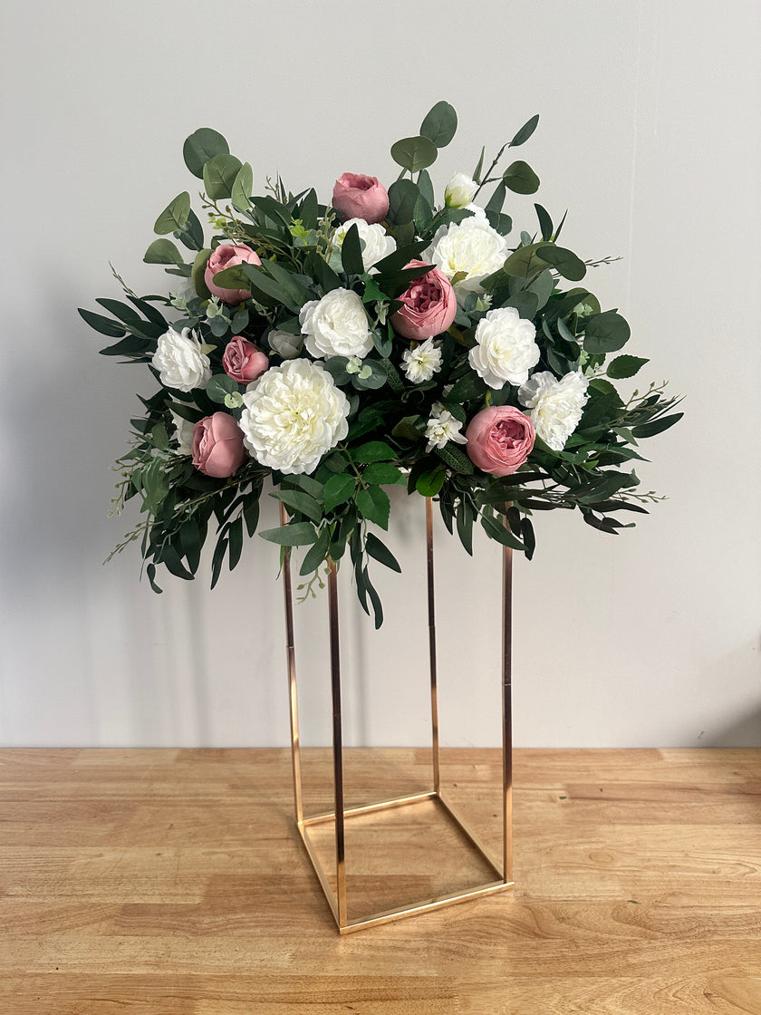 White & Dusty Rose Tall Centerpiece- Rental