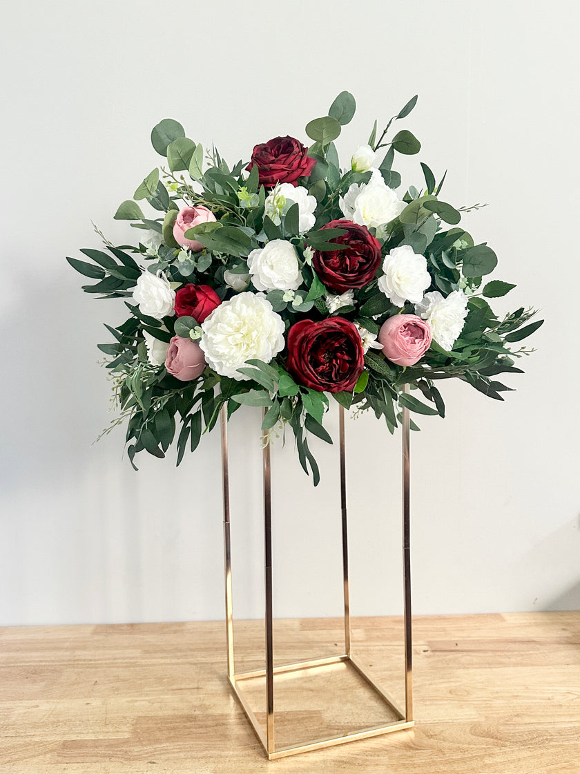 Burgundy, Blush & White Tall Centerpiece- Rental