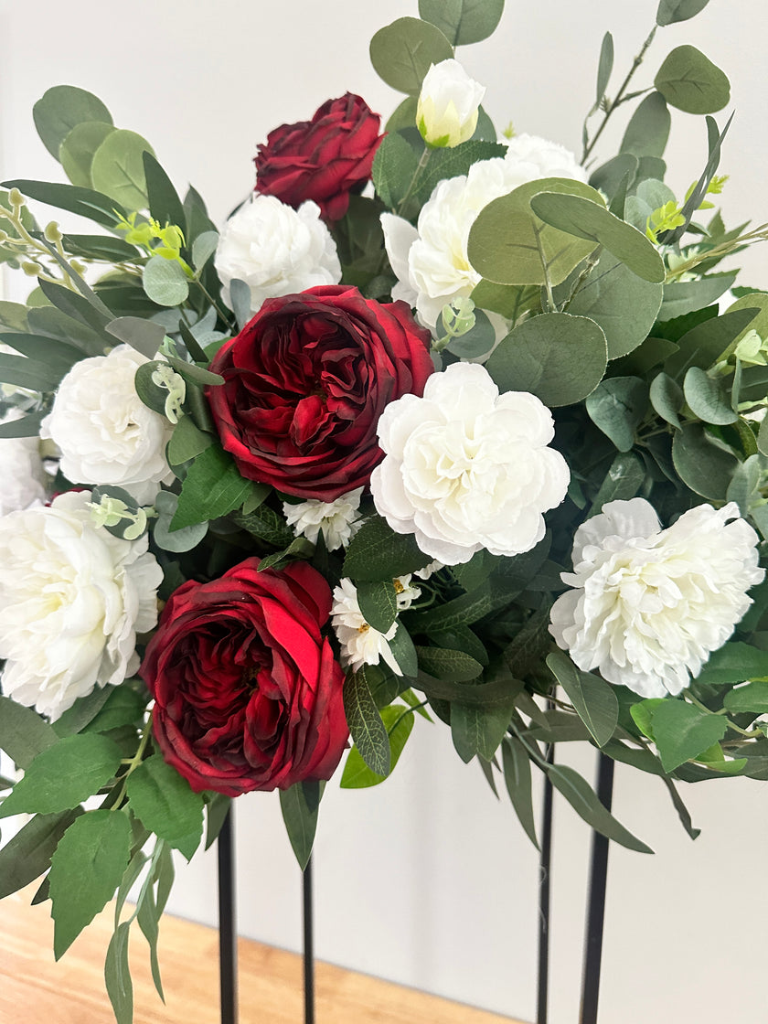 Burgundy & White Tall Centerpiece- Rental