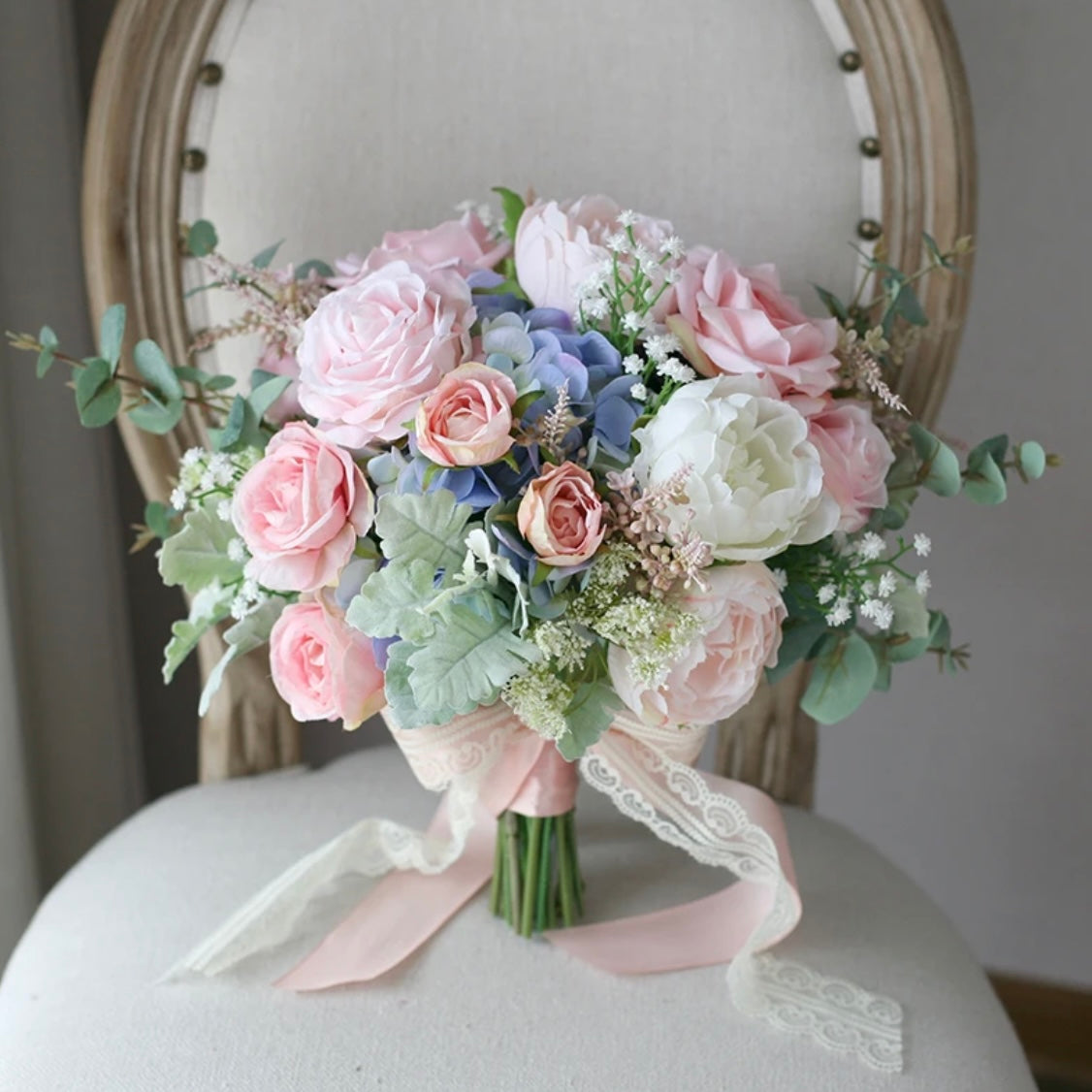 Dusty Blue & Blush Bouquets