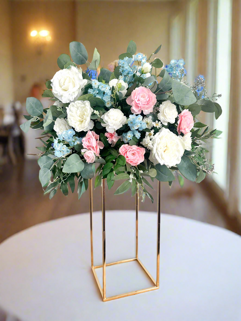 Dusty Blue & Blush Tall Centerpiece- Rental