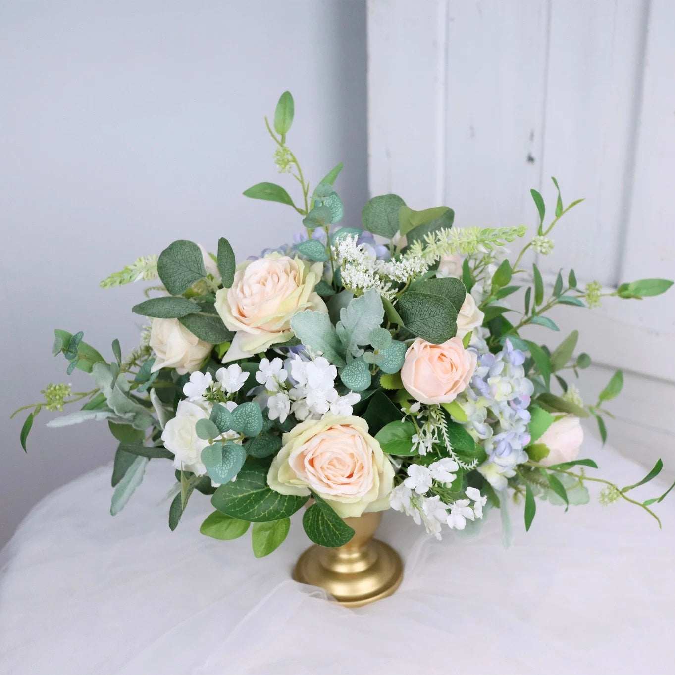 Dusty Blue & Blush Low Centerpiece