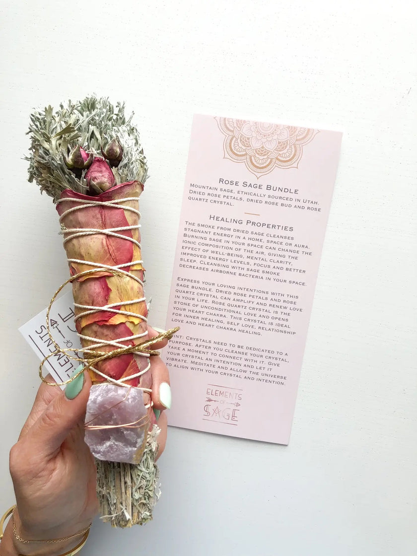 Large Floral Sage Bundle with Crystal