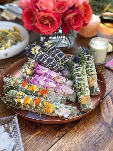 Large Floral Sage Bundle with Crystal