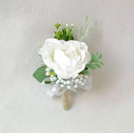 Silk Boutonniere- White Rose