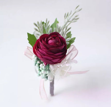 Silk Boutonniere- Burgundy Flower